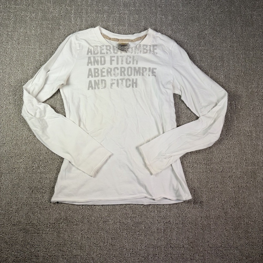 Vintage Y2K Abercrombie & Fitch White Graphic Long Sleeve Tee Shirt Women's L